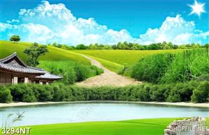 Tranh con đường nhỏ giữa đồng cỏ xanh