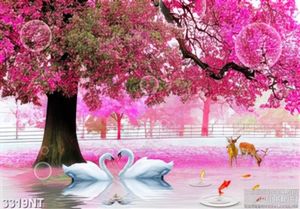 Tranh đôi thiên nga dưới góc cây hồng già
