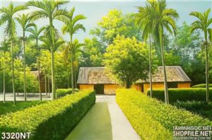 Tranh những hàng cau bên ngôi nhà nhỏ