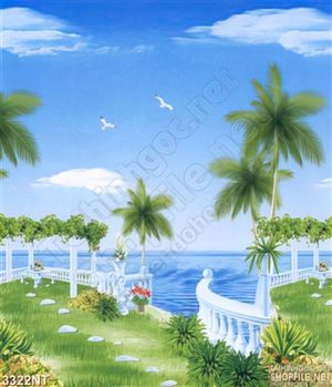 Tranh chim bay trên vườn dừa xanh