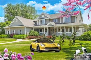 Tranh nhà biệt tự và xe ô tô
