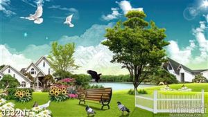 Tranh đàn bồ câu tung cánh trên khu vườn xanh
