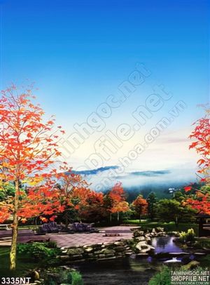 Tranh ngọn lá đỏ trên nền trời xanh in uv