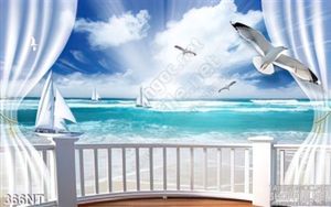 Tranh ban công nhìn đại dương và chim hải âu