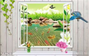 Tranh cưa sổ và cá chép Koi