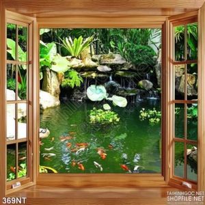 Tranh cửa sổ và cá chép Koi