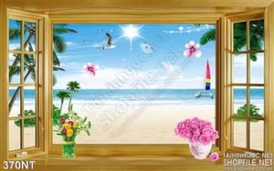 Tranh cửa sổ nhìn ra biển xanh