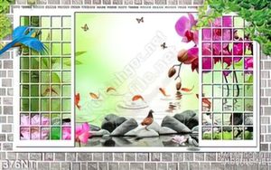 Tranh cửa sổ cá chép Koi và cây tre