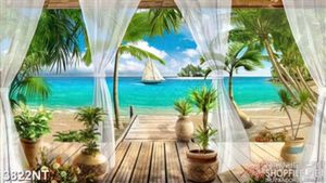 Tranh  hàng dừa xanh trên bãi biển treo tường