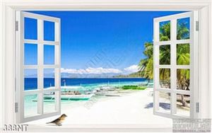 Tranh cửa sổ nhìn ra du thuyền trên biển