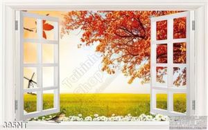 Tranh cửa sổ mùa thu và cối xay gió
