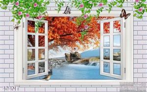 Tranh cửa sổ và cây mùa thu