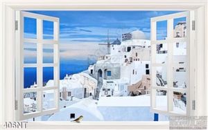 Tranh cửa sổ nhìn ra lâu đài trên biển