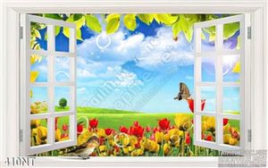 Tranh cửa sổ nhìn ra khu vườn tulip
