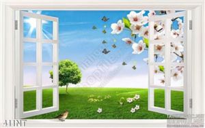 Tranh cửa sổ nhìn ra cánh đồng cỏ mùa xuân