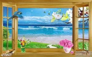 Tranh cửa sổ nhìn ra đại dương xanh