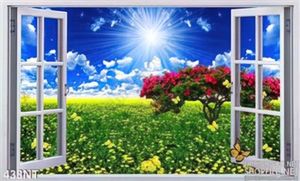 Tranh cửa sổ và cánh đồng hoa cúc