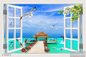 Tranh cửa sổ và đại dương xanh