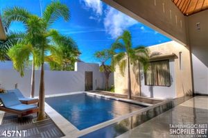 Tranh biệt thự và hồ bơi resort