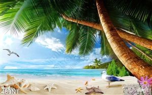 Tranh cây dừa và bãi biển xanh
