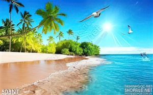Tranh bãi biển và hàng dừa