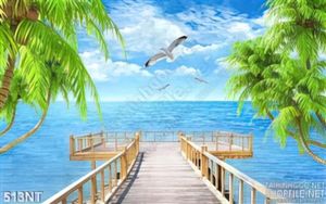 Tranh cây cầu đi ra biển và hải âu