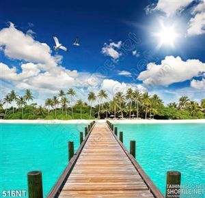 Tranh cây cầu đi đến hòn đảo trên biển