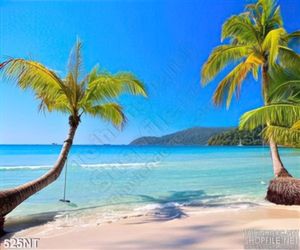 Tranh hàng dừa và bãi biển xanh