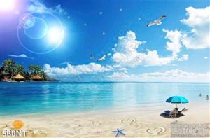 Tranh bầu trời và đại dương xanh
