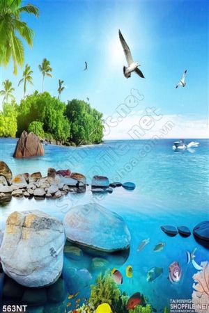 Tranh hòn sỏi và biển xanh
