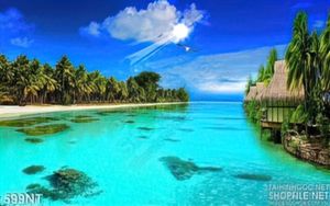 Tranh đại dương xanh và hàng dừa