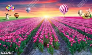 Tranh file psd cánh đồng hoa tulip nở