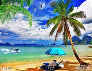 Tranh biển và cây dừa trang trí phòng khách