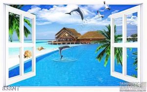 Tranh cá heo và khu nghỉ dưỡng trên đảo