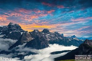 Tranh núi và bầu trời hoàng hôn