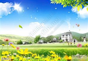 Tranh biệt thự trên thảo nguyên xanh