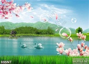 Tranh chim thiên nga và mặt hồ