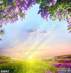 Tranh hoa tử đinh hương và đồng cỏ xanh