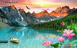 Tranh dãy núi tuyết bên dòng sông