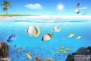 Tranh đại dương xanh và cá