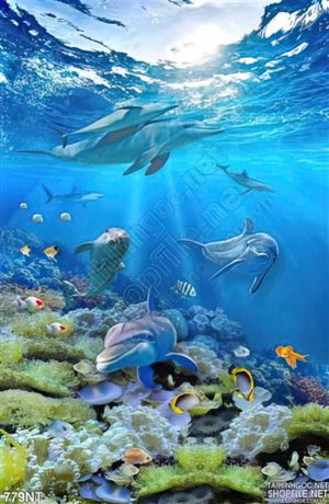 Tranh cá heo ở đại dương xanh