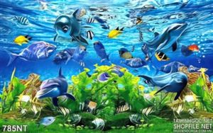 Tranh đại dương xanh và cá heo