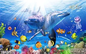 Tranh cá heo và đại dương trang trí phòng khách