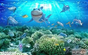 Tranh cá mập và san hô đại dương