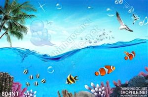 Tranh mặt biển và cá in tranh bếp