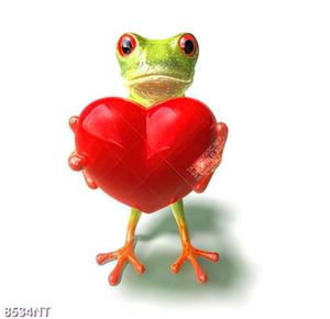 Tranh chú ếch ôm trái tim đỏ