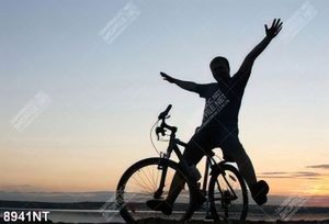 Tranh chàng trai ngồi trên xe đạp 