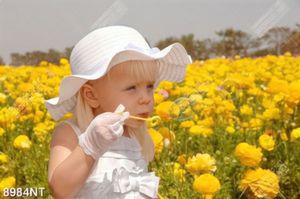 Tranh cô bé thổi bóng bóng trong vườn hoa 8984NT