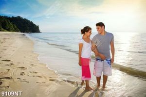 Tranh cặp đôi đi dạo trên biển 