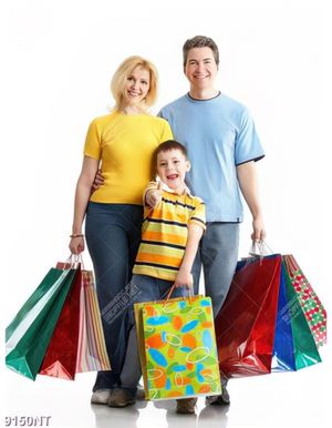 Tranh gia đình đi mua sắm 